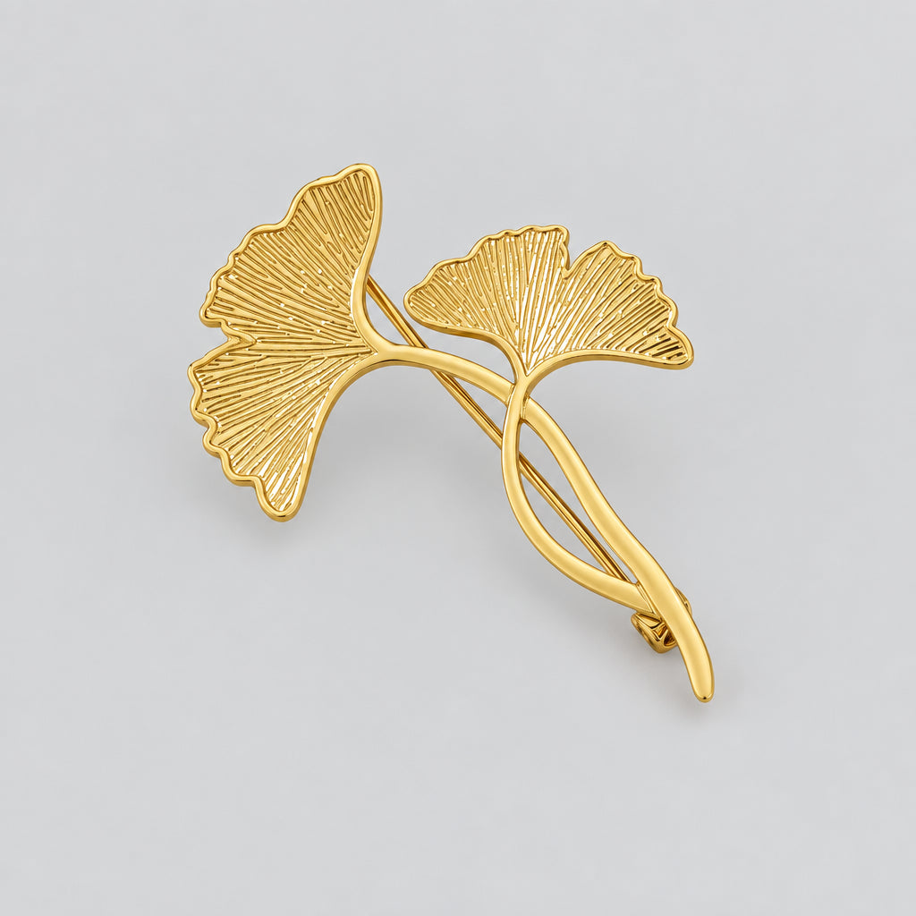 Broche Feuille de Ginkgo Dorée – Design Minimaliste & Intemporel | Twinolo