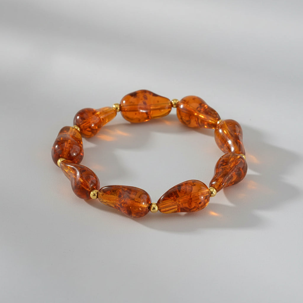 Bracelet élastique en résine pour femme – Ambre Brun – Bracelet tendance perles | Twinolo