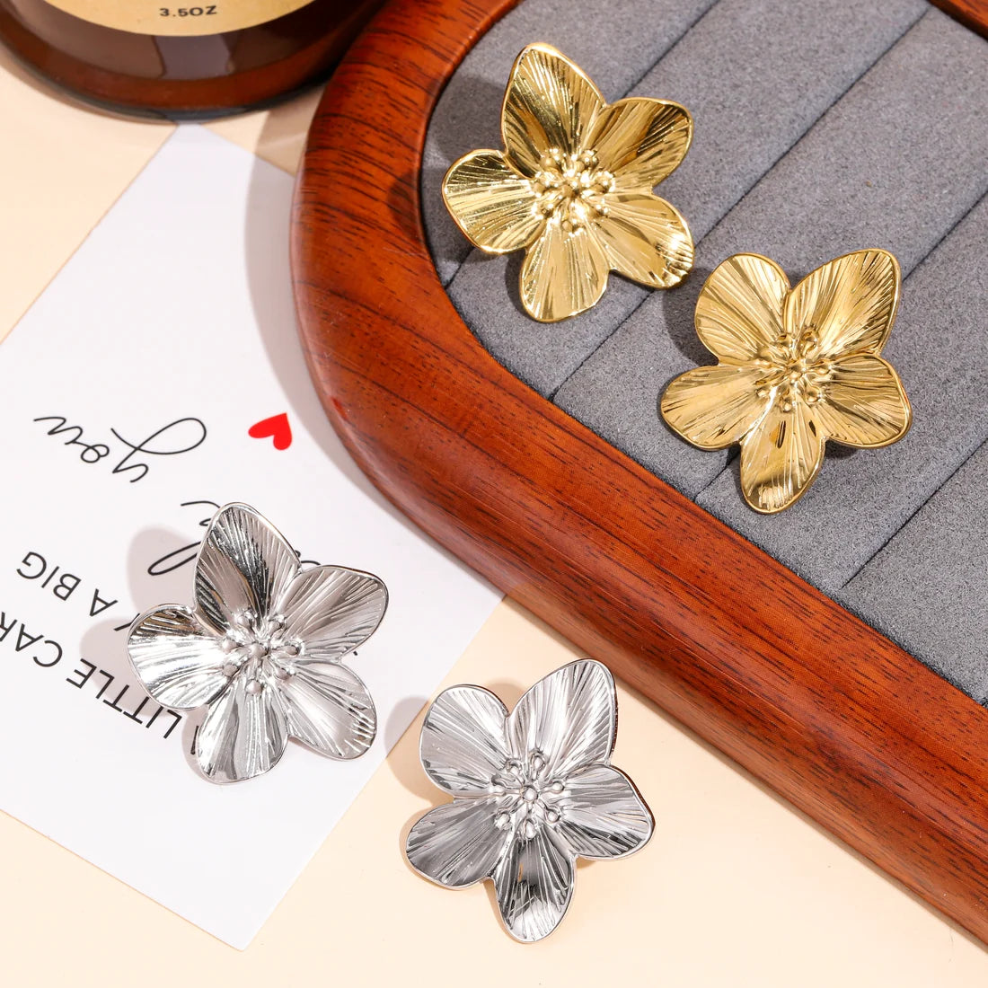 Gold-colored Flower Earrings for Women – Stainless Steel | TWINOLO