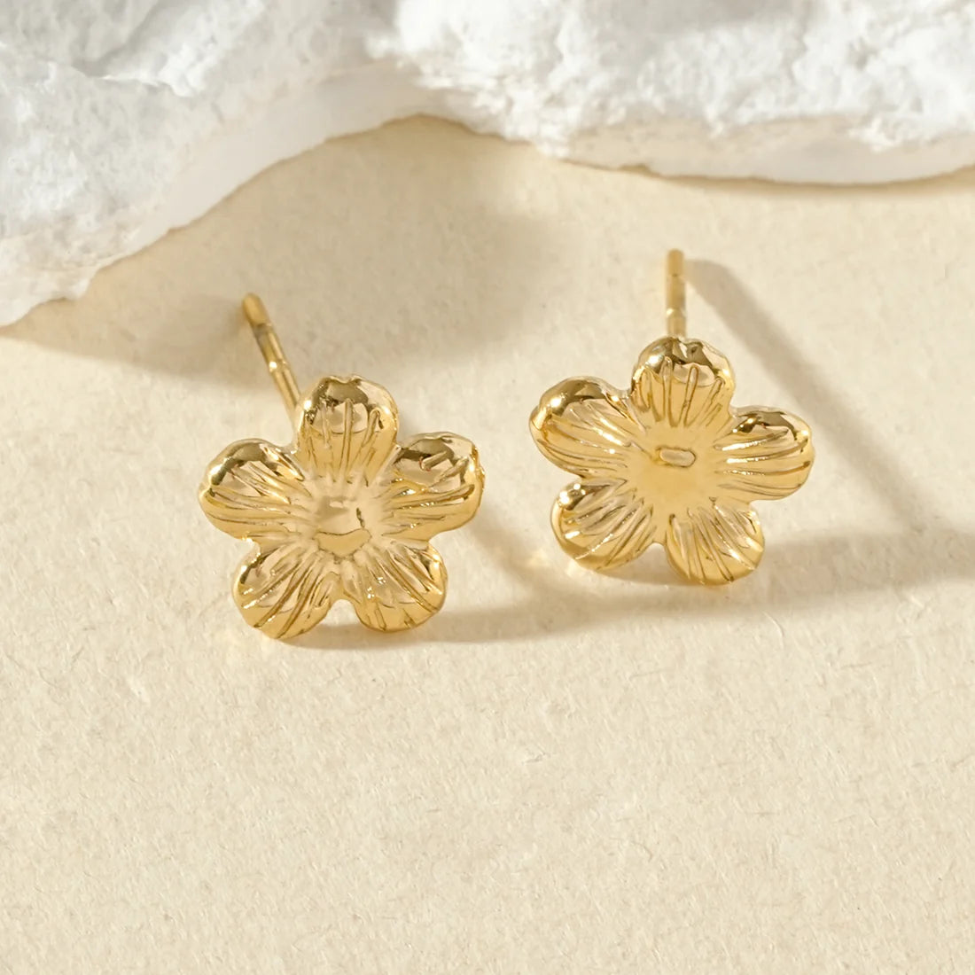 Gold Colored Flower Stud Earrings | TWINOLO
