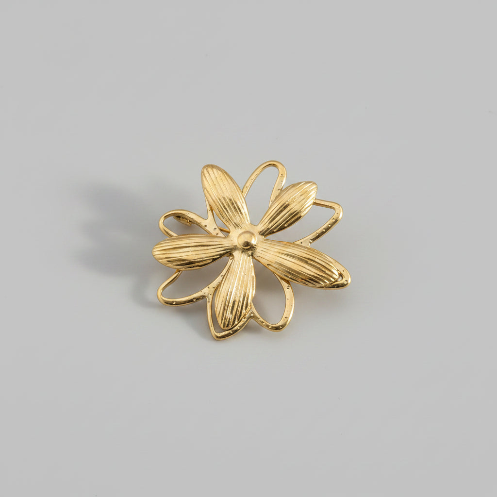 Broche Fleur Dorée – Acier Inoxydable | Twinolo