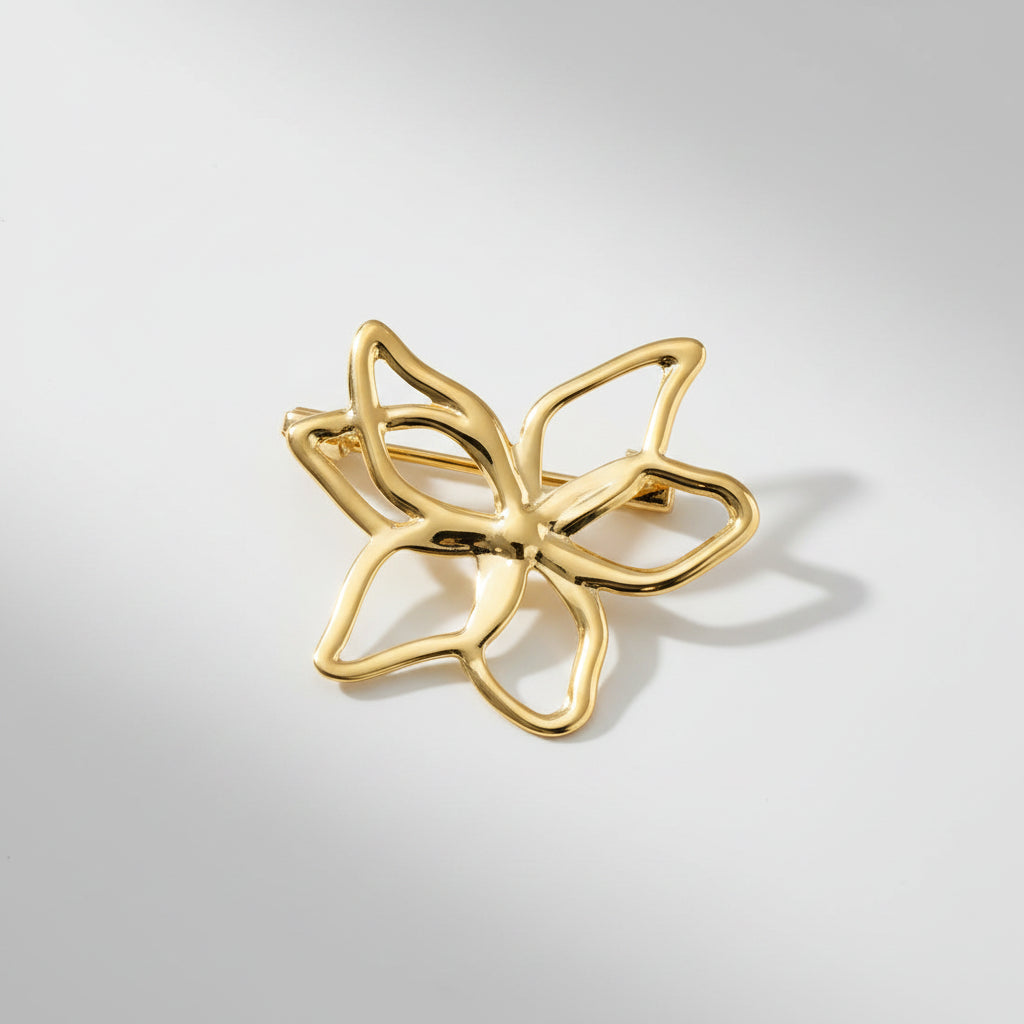 Broche Fleur Ouverte Dorée – Acier Inoxydable | Twinolo