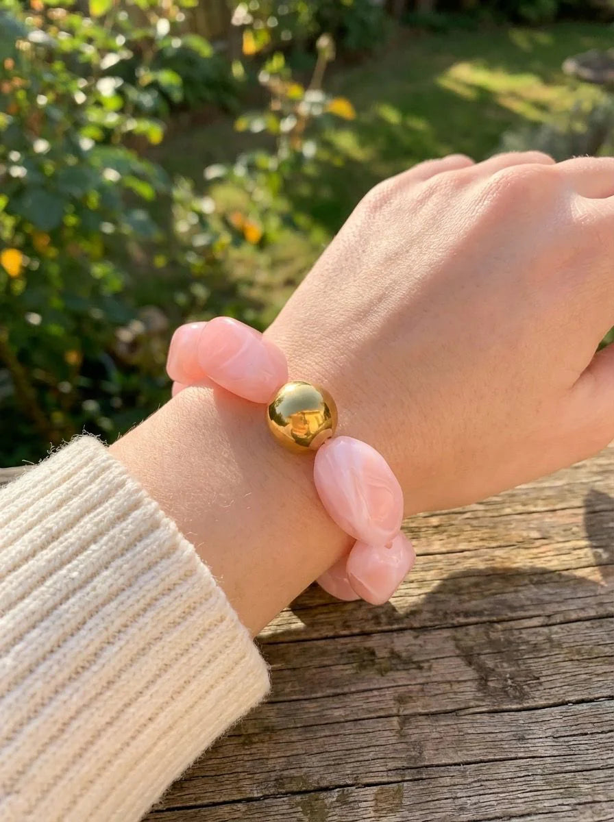 Bracelet élastique pour femmes avec perles – Résine rose | Twinolo