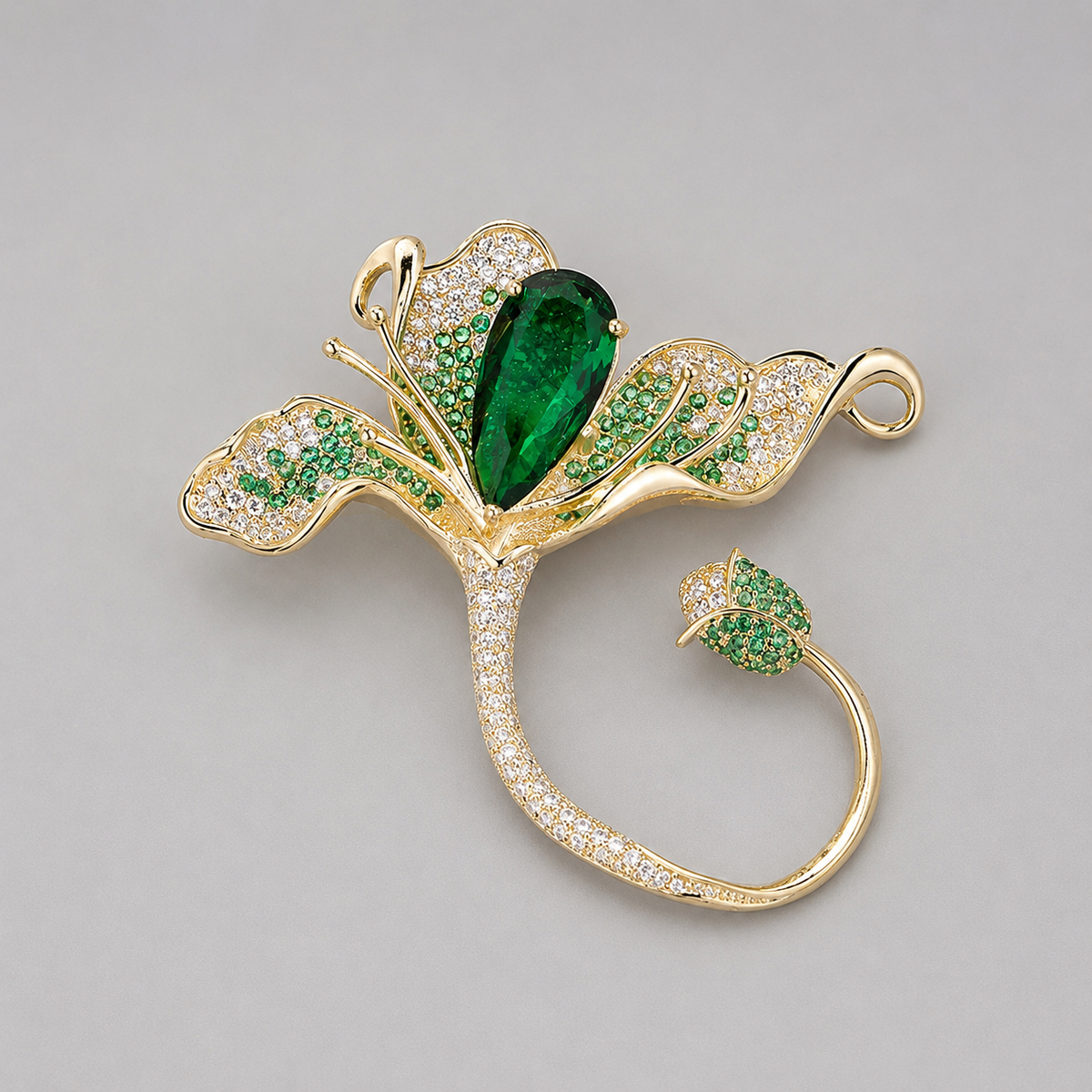 Broche Fleurie Luxe Zircon Vert | Twinolo