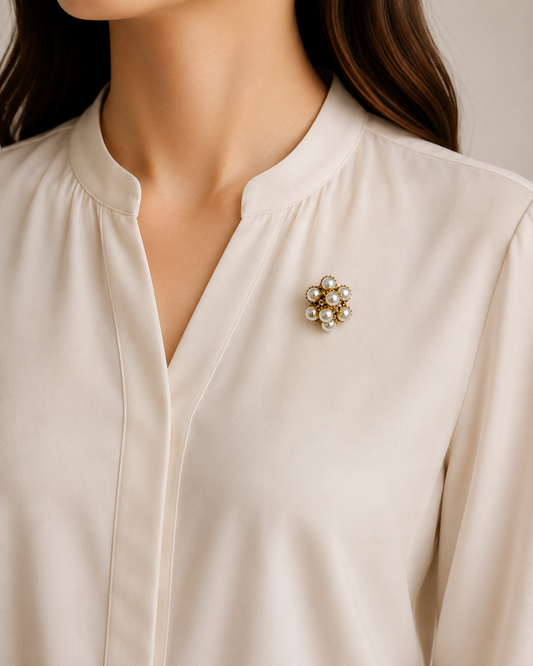 Brooch - Elegant Brooch with Crystals and Pearl