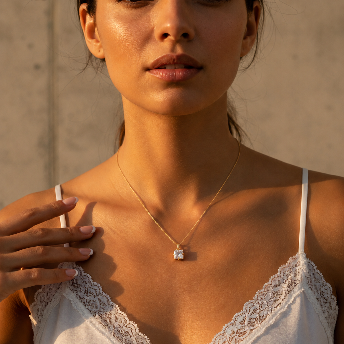 Collier en argent pour femme avec pierre carrée | Twinolo