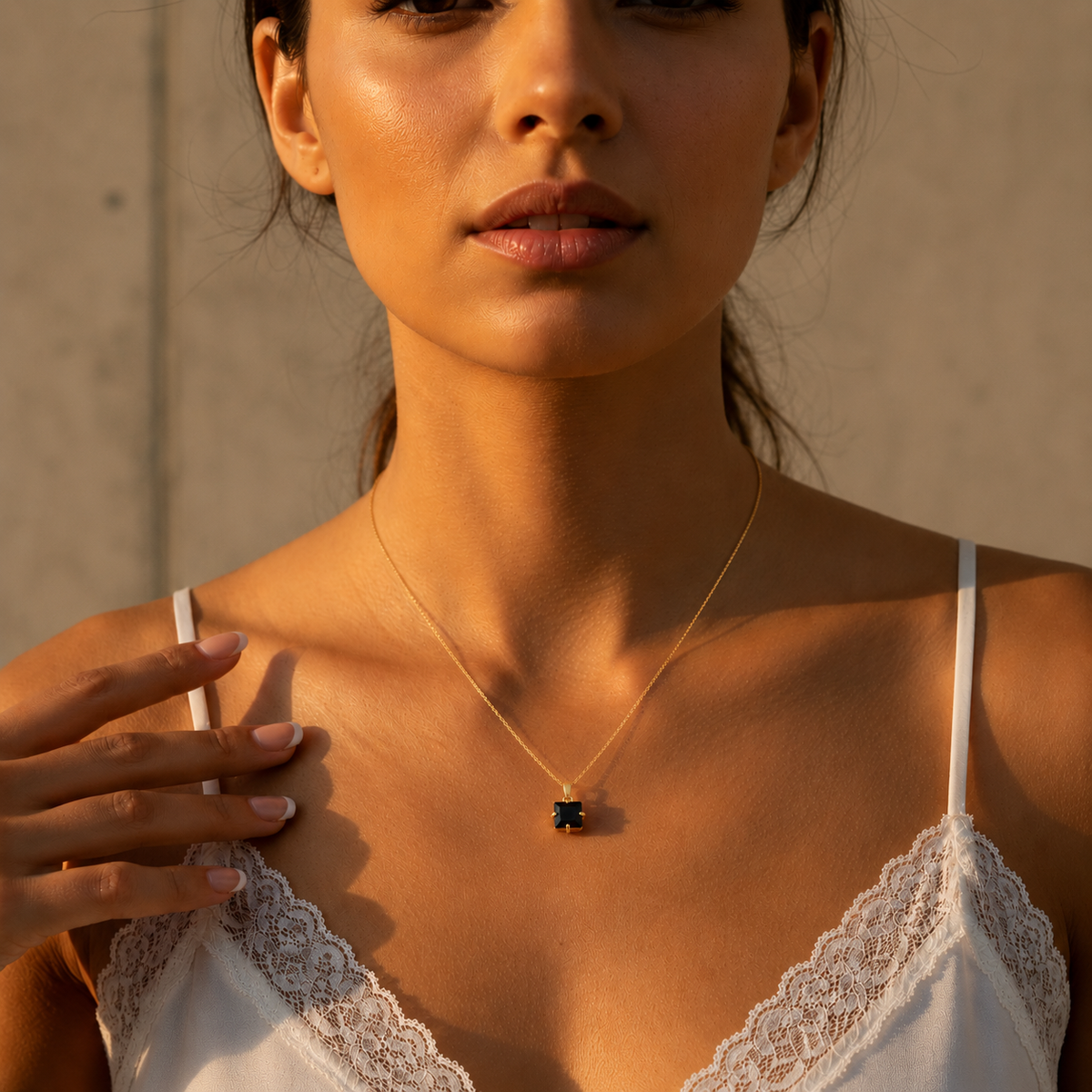 Collier en argent pour femme avec pierre carrée | Twinolo