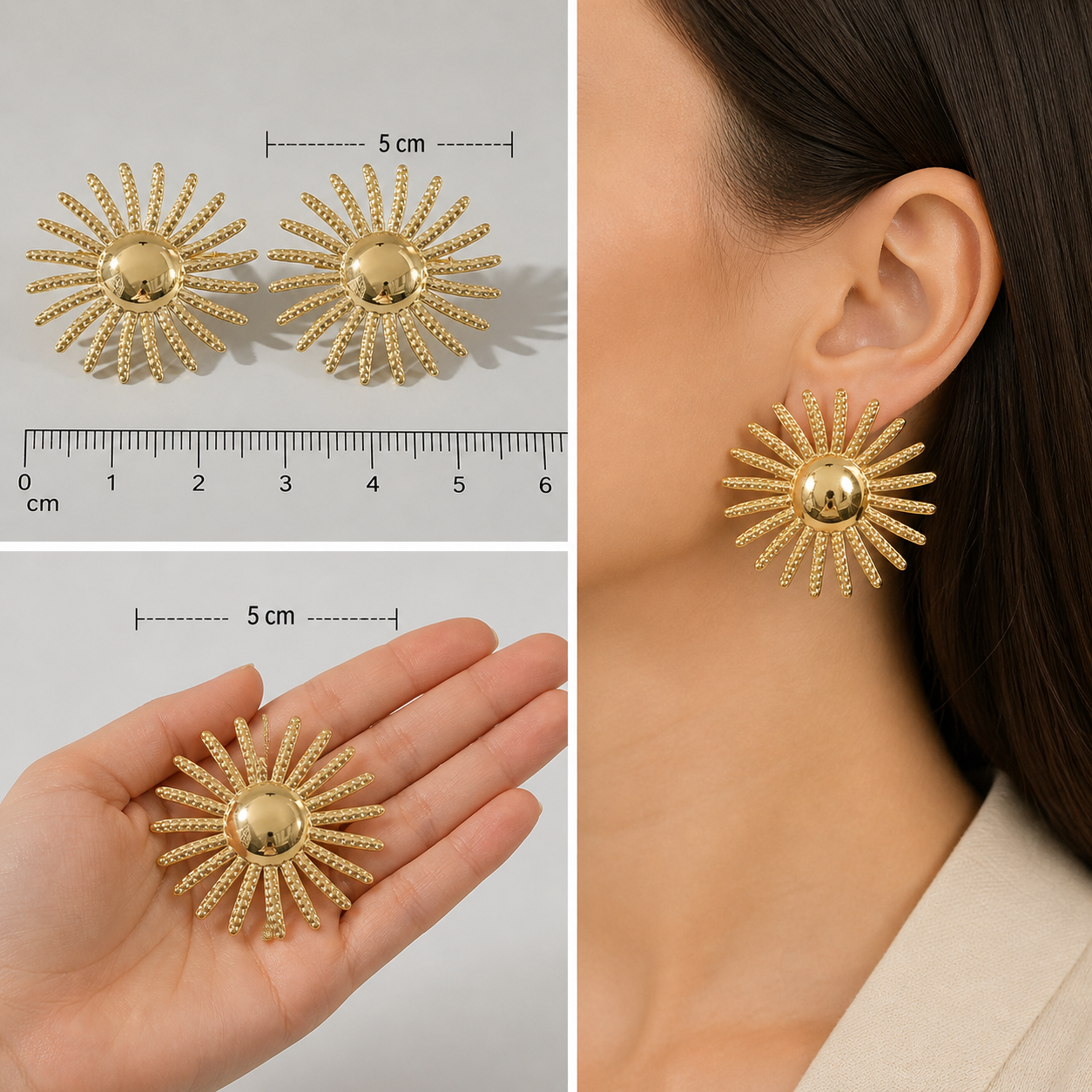 Dames Oorbellen Goud – Zon Design – RVS Statement Oorbellen Groot | Twinolo