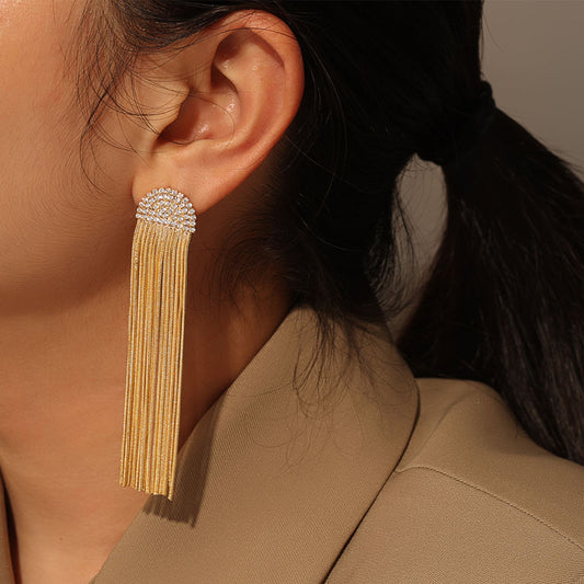 Long Gold Earring with Zirconia – Elegant & Sophisticated | Twinolo