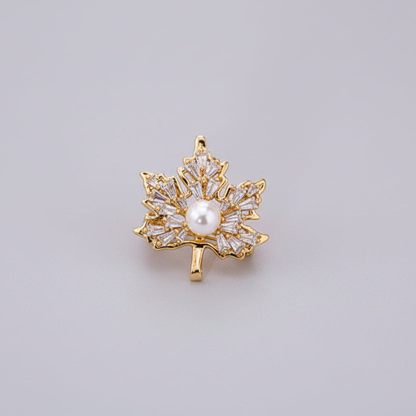 🍁 Broche feuille avec perle et détails dorés – Élégante Broche | Twinolo