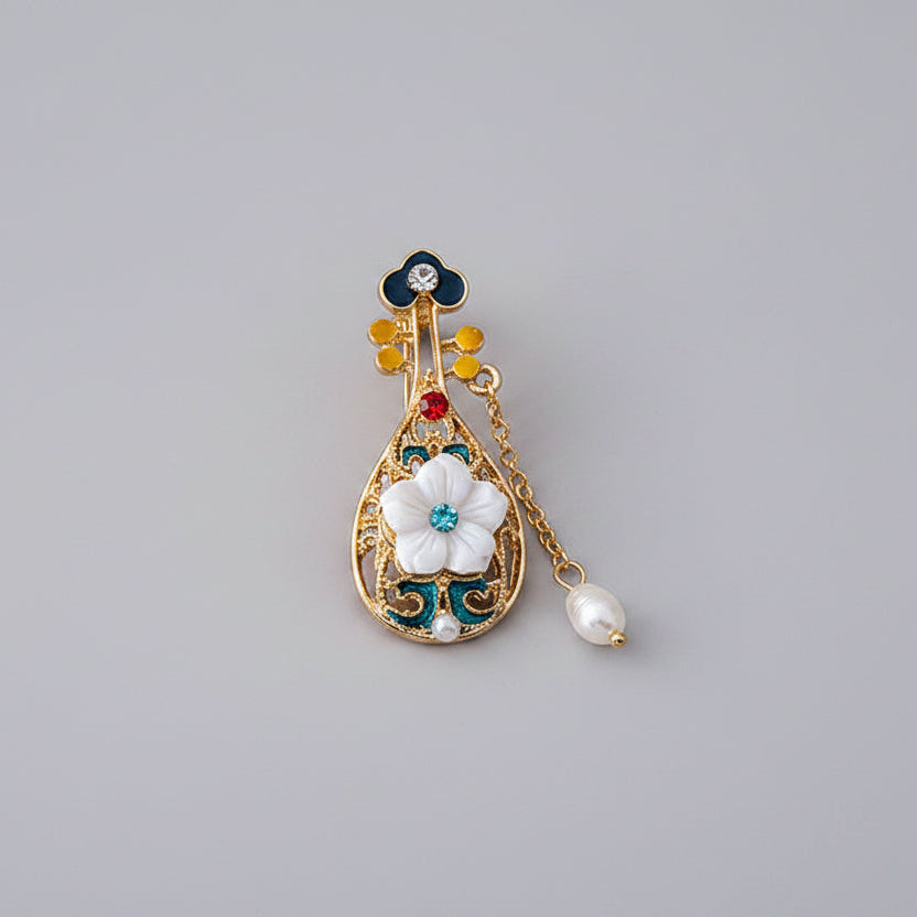 🌼 Broche fleurie avec perle et détails colorés – Broche élégante | Twinolo