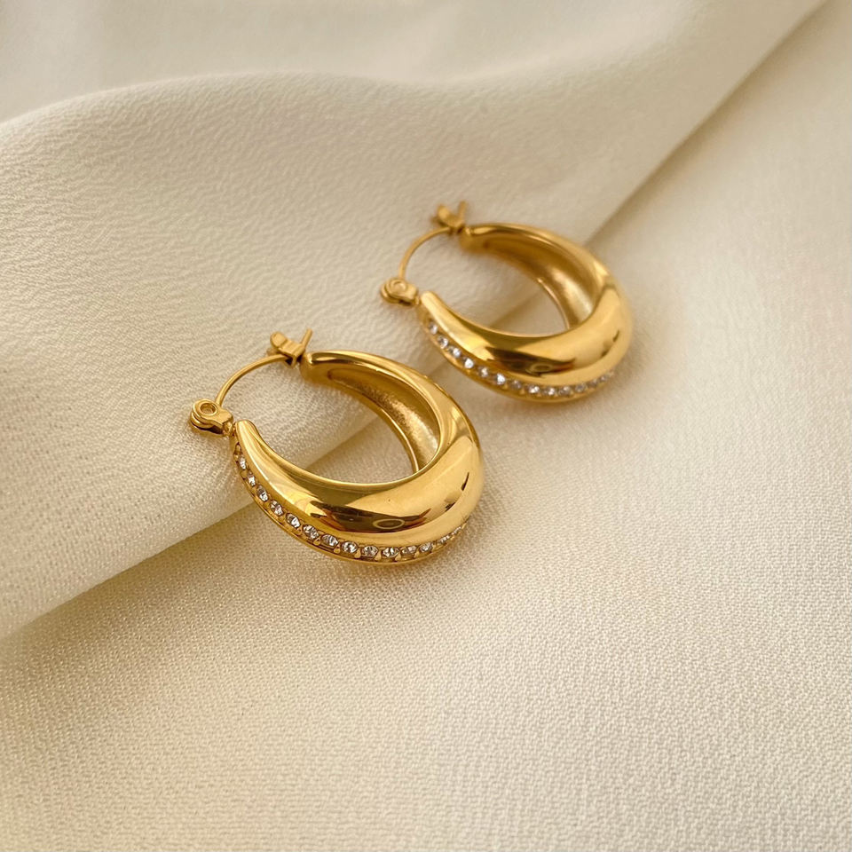 Boucles d'oreilles créoles élégantes avec zircones | Twinolo