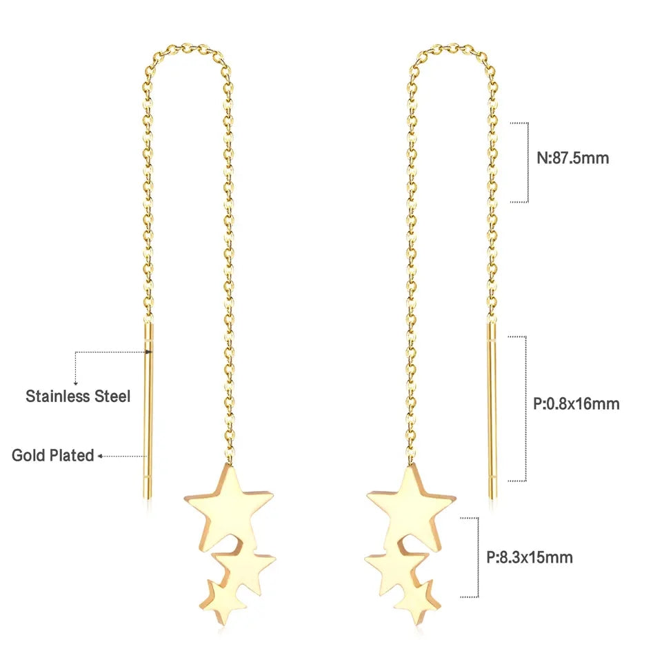 Oorhanger met Hangende Ketting & Sterren – Speels & Elegant | Twinolo
