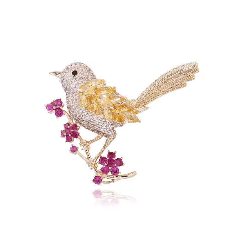 Broche oiseau avec cristaux et fleurs - Broche élégante | Twinolo