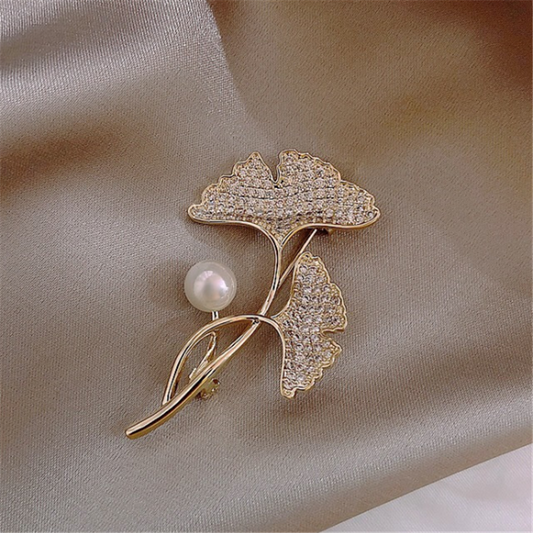 Bloembroche - Elegante Broche met Kristallen en Parel | Twinolo