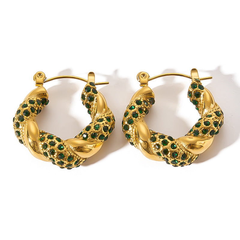 Croissant Oorbellen met Glanzende Groene Zirkonia – Stijlvol Contrast | Twinolo