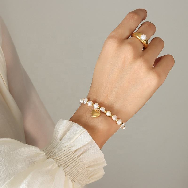 Zoetwaterparel Armband met Hartvormige Bedel | Twinolo