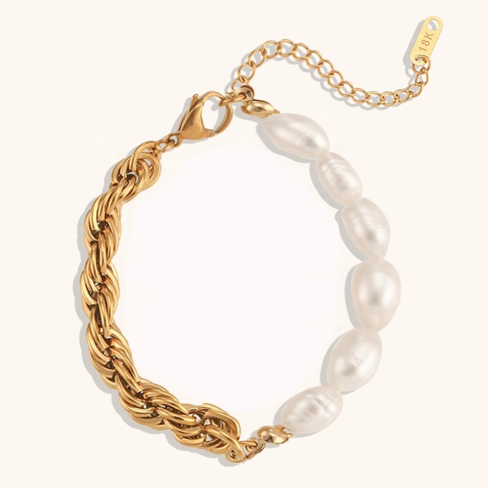 Bracelet en perles d'eau douce avec chaîne à maillons – Intemporel et élégant | Twinolo