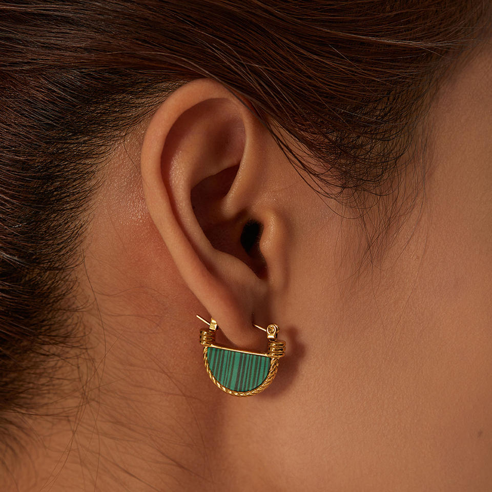 Boucles d'oreilles demi-lunes – Variation Malachite et Nacre | Twinolo