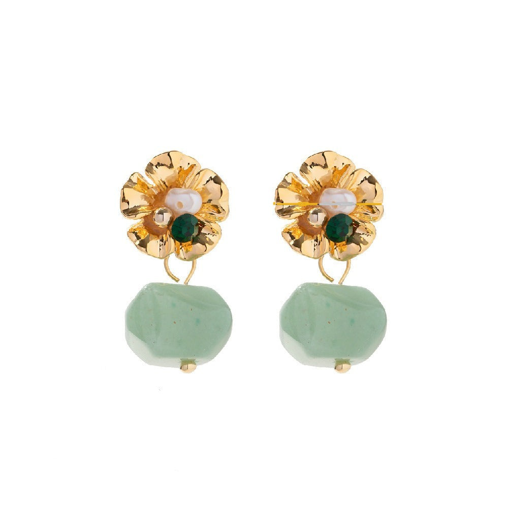 Boucles d'Oreilles Fleur avec Pierre Pendante – Violet ou Vert | Twinolo