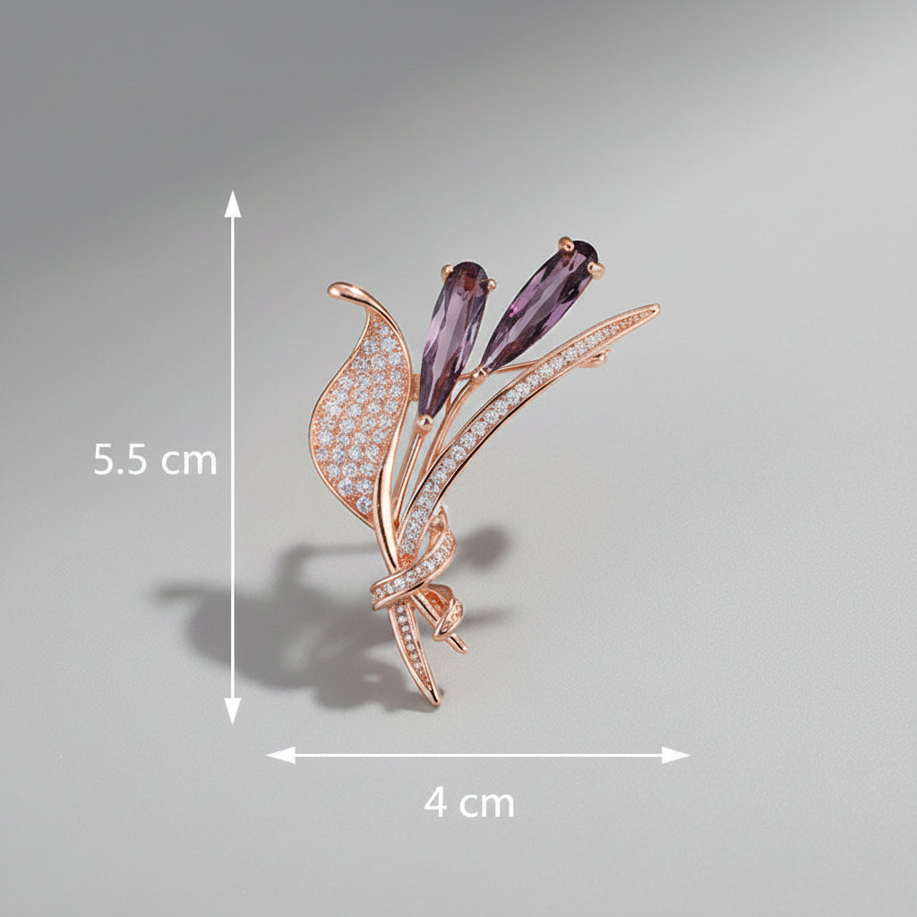 🌷 Roségouden Tulp Broche met Paarse Kristallen | Twinolo