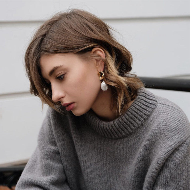 Boucles d'Oreilles Créoles en Or avec Perle – Style Classique | Twinolo