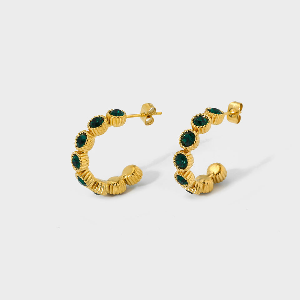 Mini Hoops met Donkergroene Steentjes – Stijlvolle Touch | Twinolo