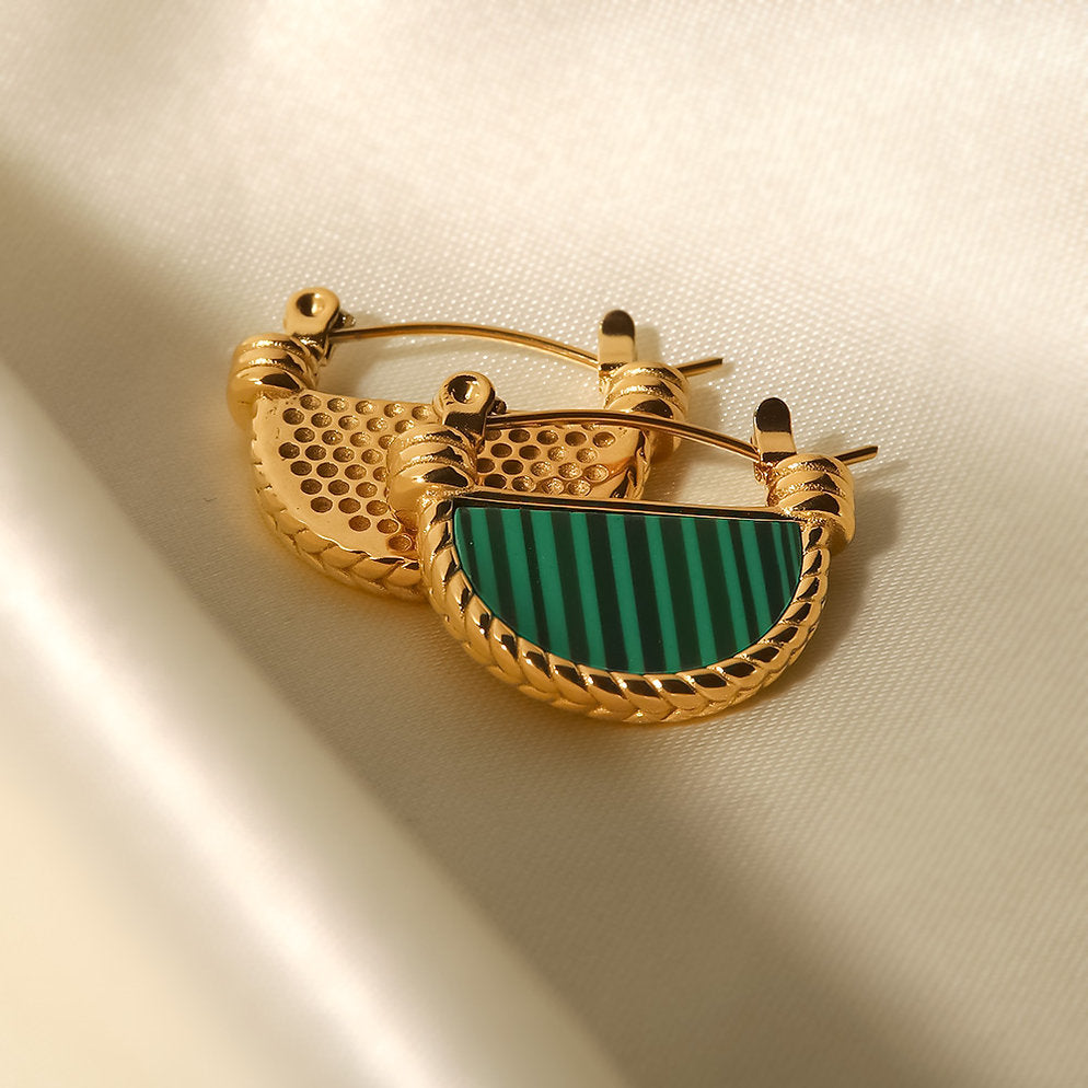 Boucles d'oreilles demi-lunes – Variation Malachite et Nacre | Twinolo