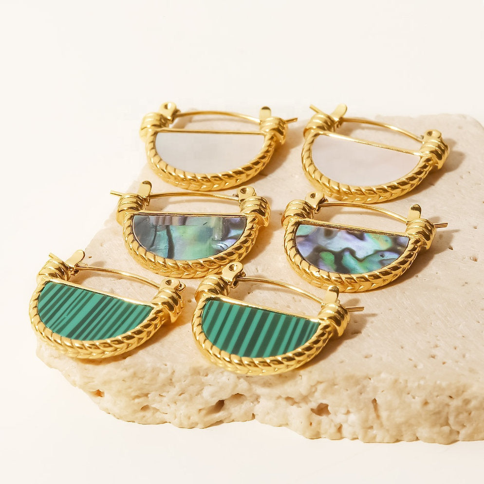 Boucles d'oreilles demi-lunes – Variation Malachite et Nacre | Twinolo