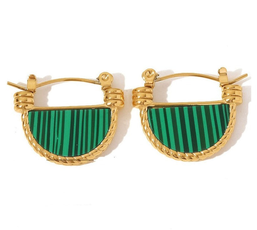 Boucles d'oreilles demi-lunes – Variation Malachite et Nacre | Twinolo