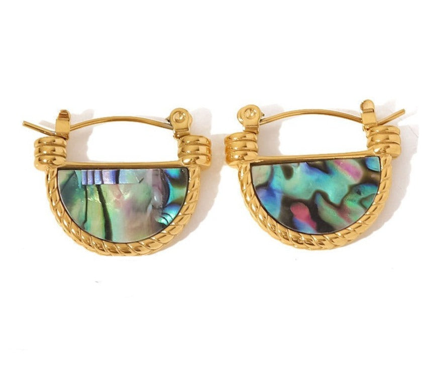 Boucles d'oreilles demi-lunes – Variation Malachite et Nacre | Twinolo