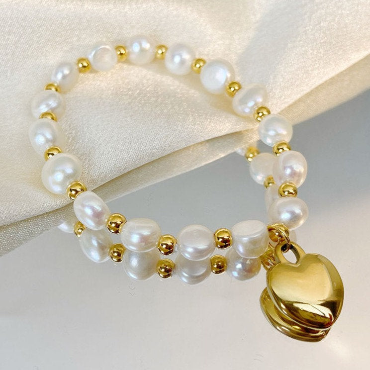 Zoetwaterparel Armband met Hartvormige Bedel | Twinolo