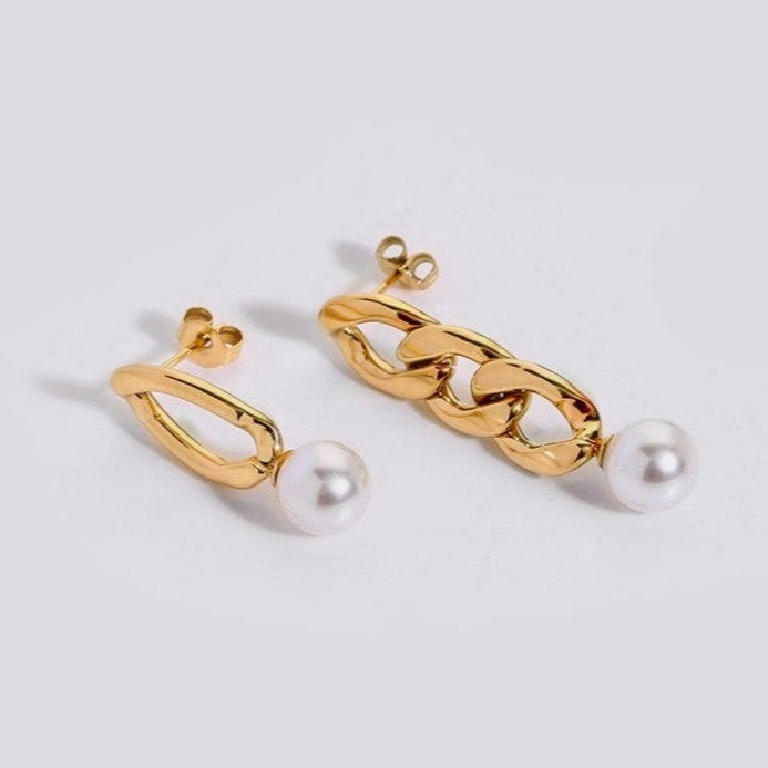 Oorhangers met Parel en Schakelketting – Modern & Elegant | Twinolo