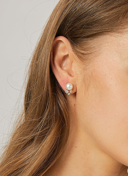 Stud Earrings with Pearl & Zirconia – Classic with Shine | Twinolo