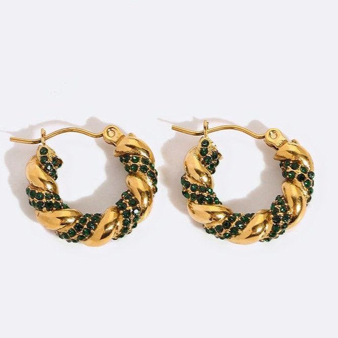 Boucles d'Oreilles Croissant avec Zircons Verts – Unique & Chic | Twinolo