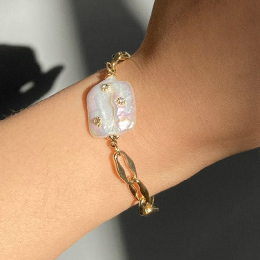 Armband met Parel & Schakels – Elegant Contrast | Twinolo