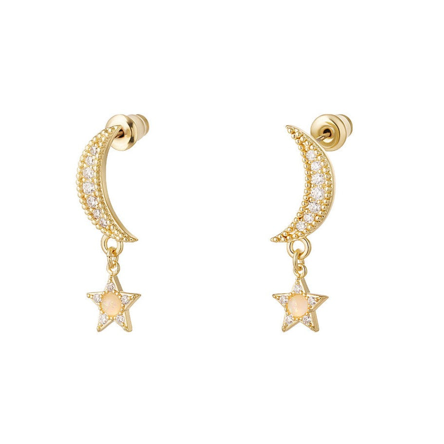 Boucles d'oreilles lune et étoile en oxyde de zirconium – Subtiles et intemporelles | Twinolo