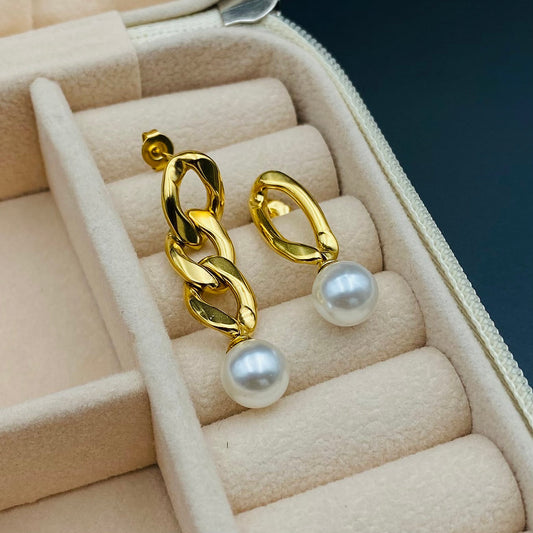 Oorhangers met Parel en Schakelketting – Modern & Elegant | Twinolo