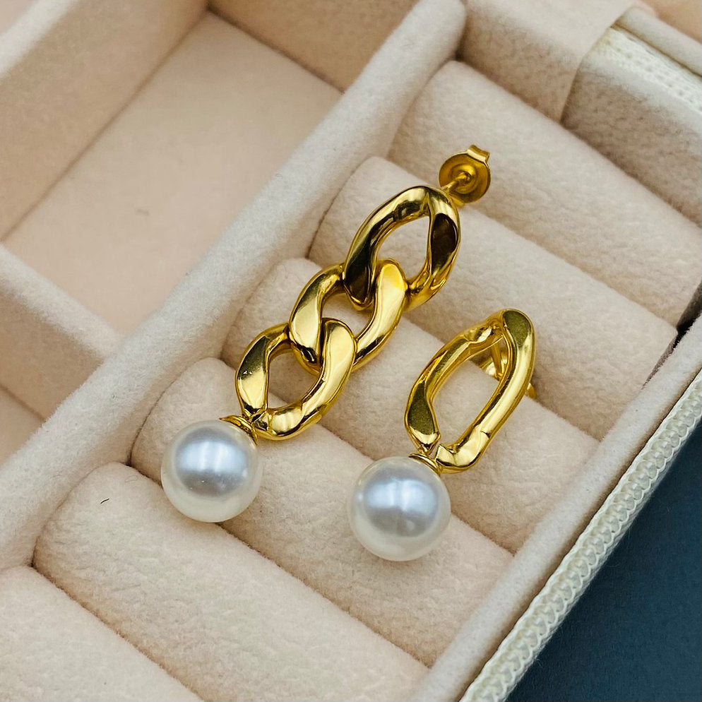 Oorhangers met Parel en Schakelketting – Modern & Elegant | Twinolo