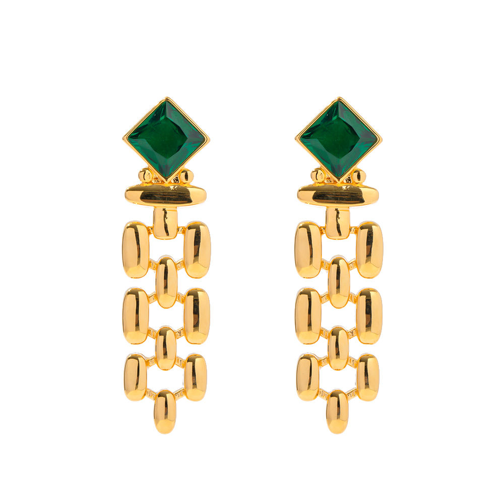 Boucles d'oreilles clous avec pierre verte carrée – Design classique | Twinolo