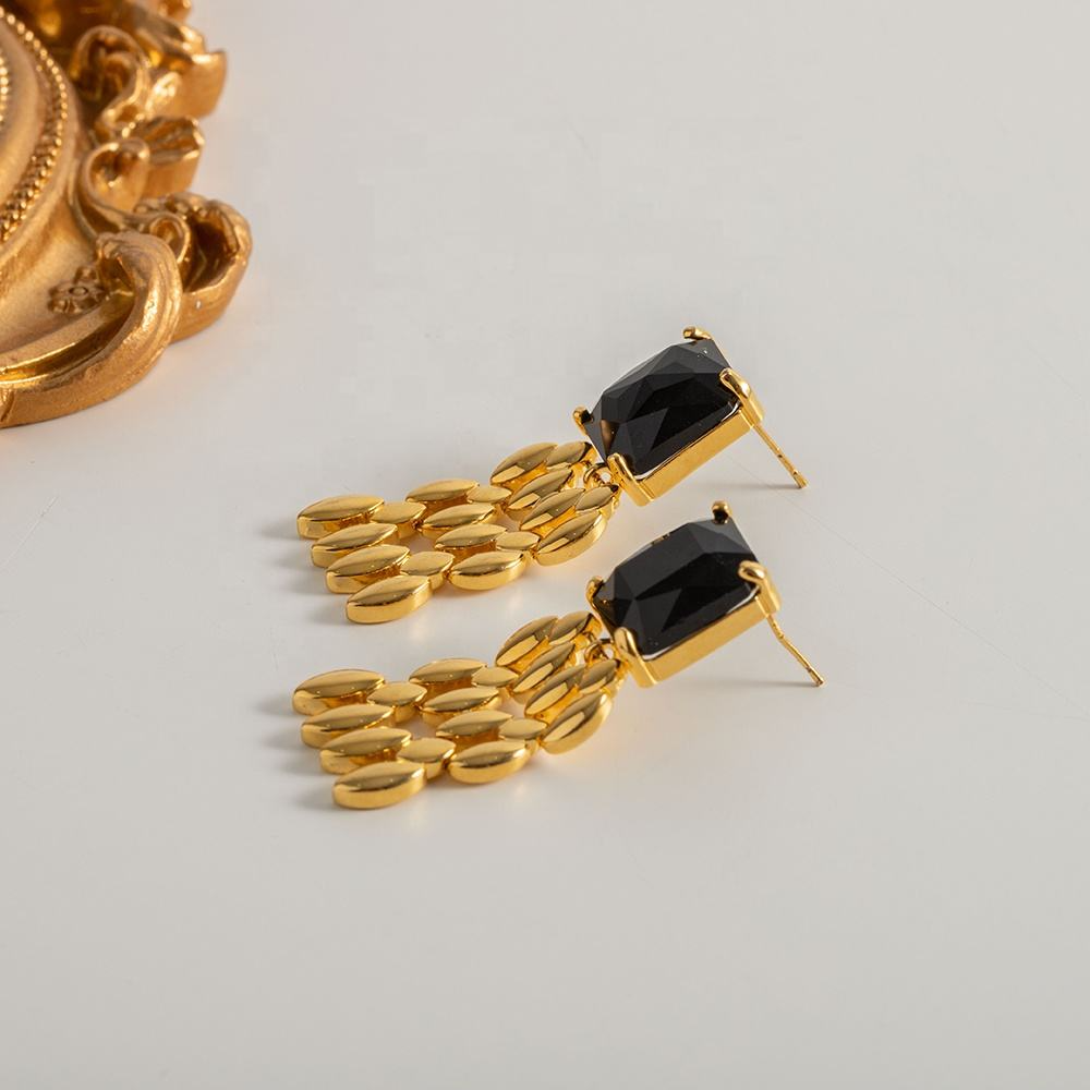 Boucles d'Oreilles Anneaux avec Pierre Noire – Robustes & Élégantes | Twinolo