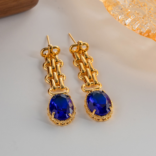 Earrings with Oval Stone – Green or Blue | Sophisticated Look | Twinolo