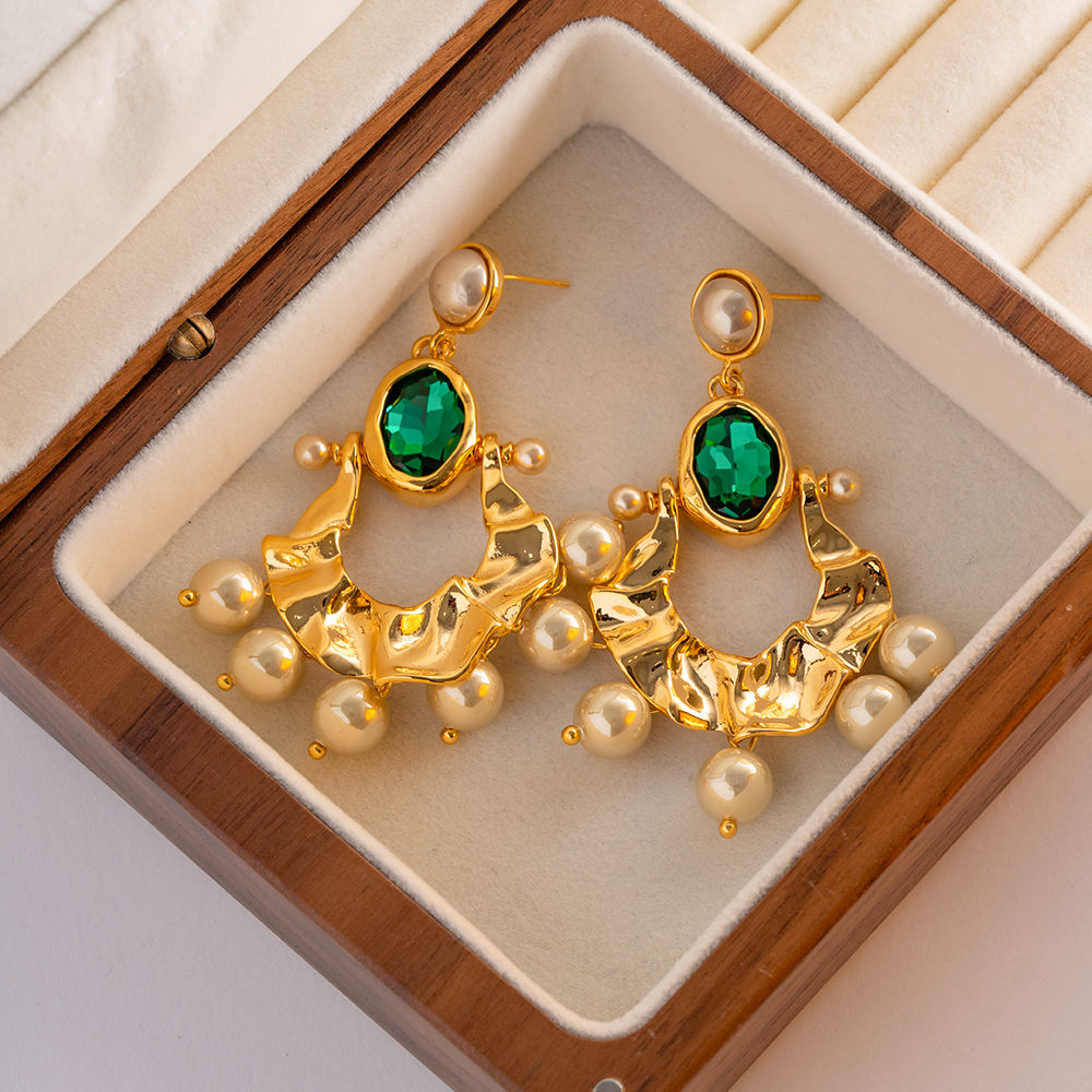 Boucles d'oreilles Pierre Verte & Perle – Élégance Naturelle | Twinolo