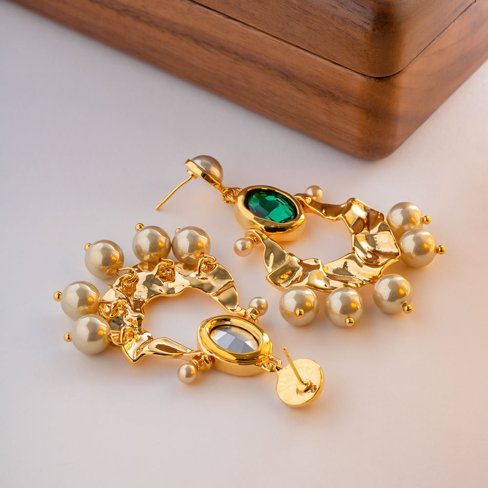 Boucles d'oreilles Pierre Verte & Perle – Élégance Naturelle | Twinolo