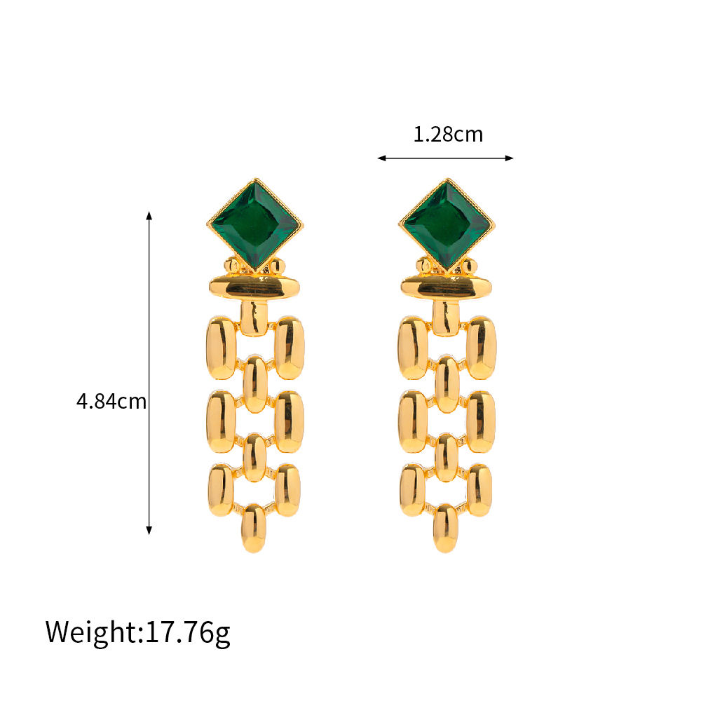 Boucles d'oreilles clous avec pierre verte carrée – Design classique | Twinolo