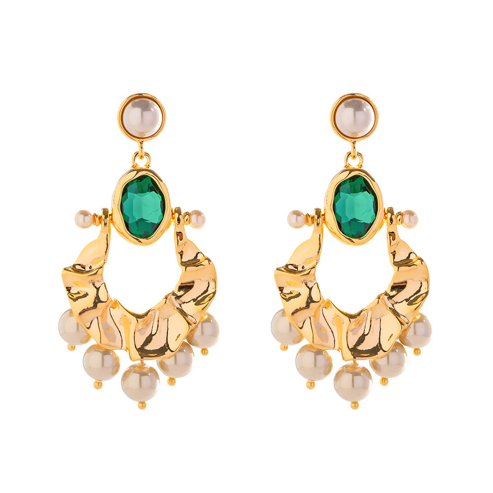 Boucles d'oreilles Pierre Verte & Perle – Élégance Naturelle | Twinolo