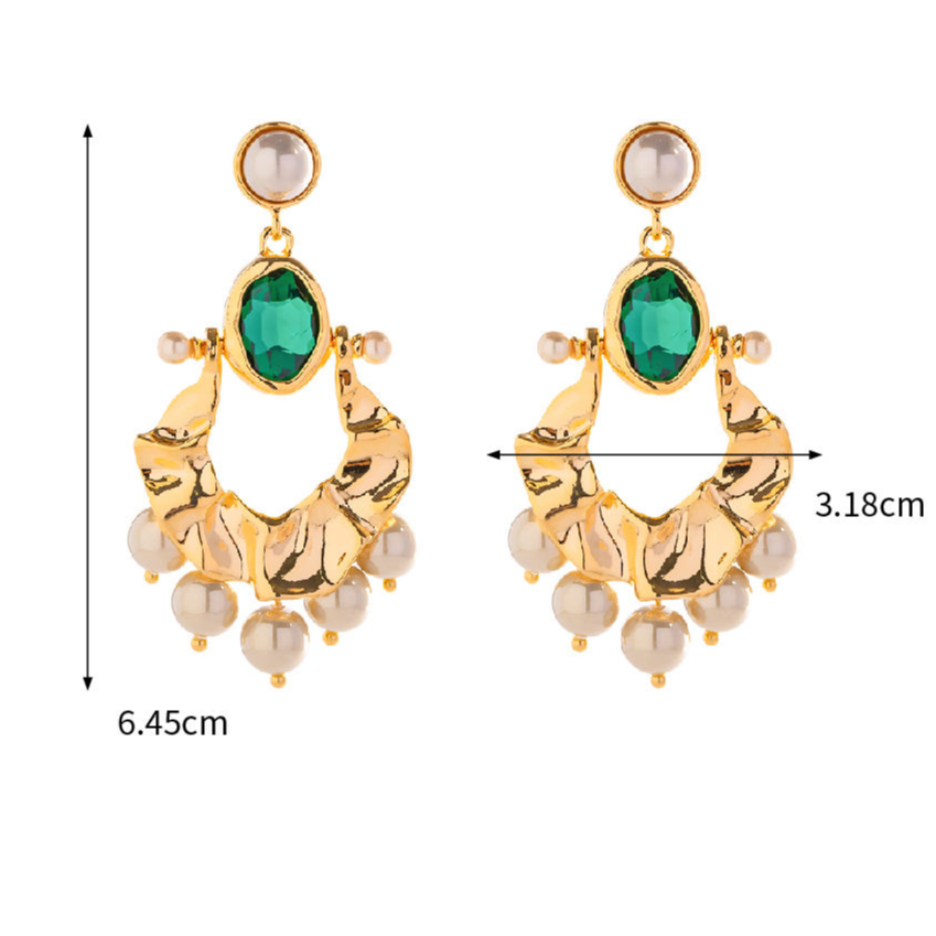 Boucles d'oreilles Pierre Verte & Perle – Élégance Naturelle | Twinolo
