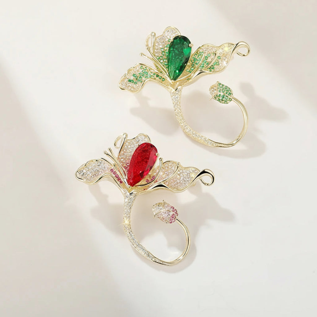 Luxury Flower Brooch with Green Zirconia | Twinolo