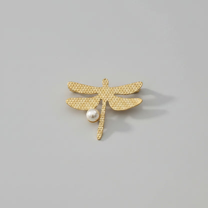 Gouden Libelle Broche met Parel – Roestvrij Staal – Elegant & Tijdloos | TWINOLO