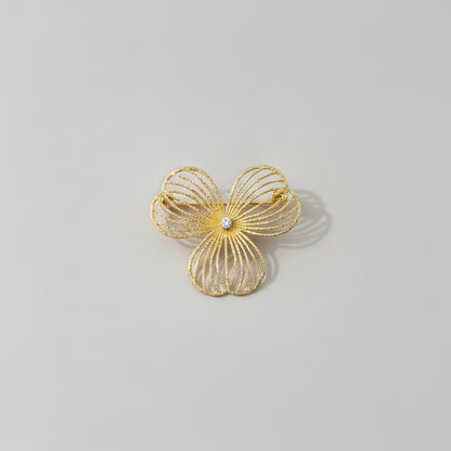 Gouden Bloem Broche met Kristal – Roestvrij Staal – Elegant Design | Twinolo